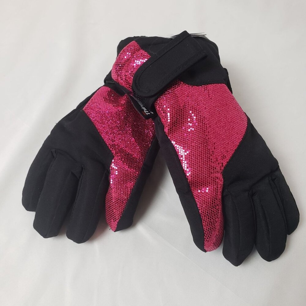 3M Thinsulate Girl's Pink Sequin Black Gloves Youth Sz M NEW WITH TAGS!!!